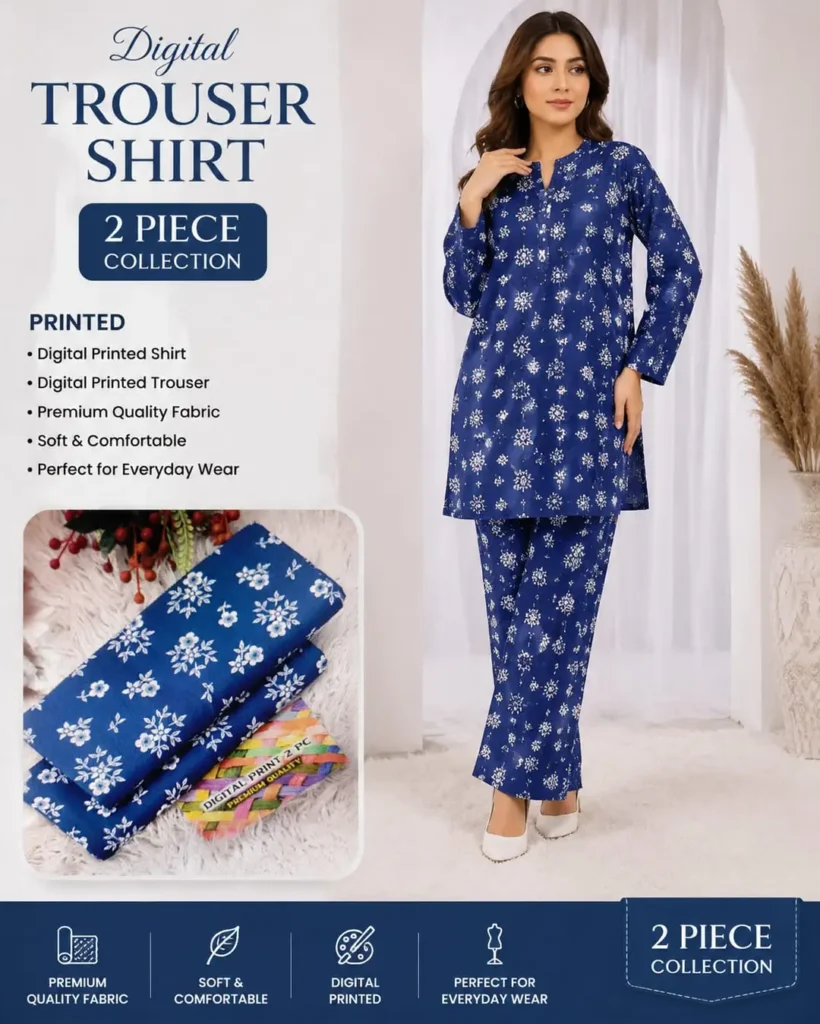 2 Pcs Women's Unstitched 3-D Block Printed Suit